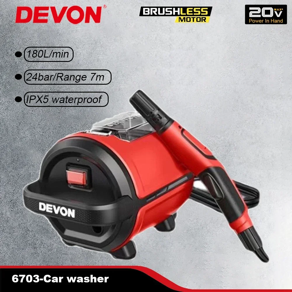 Devon 6703 Wireless Car Washer Rechargeable Rated 24bar 180L/h Brushless for Home and Garden Cleaning Compatible Flex Battery