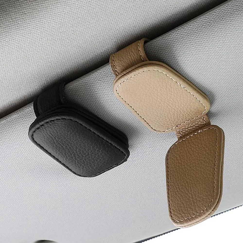 

Car Sun Visor Clip Glasses Cards Case Auto Sunglasses Visor Glasses Holder Sunglasses Bracket Holder Pu Leather Glasses Support