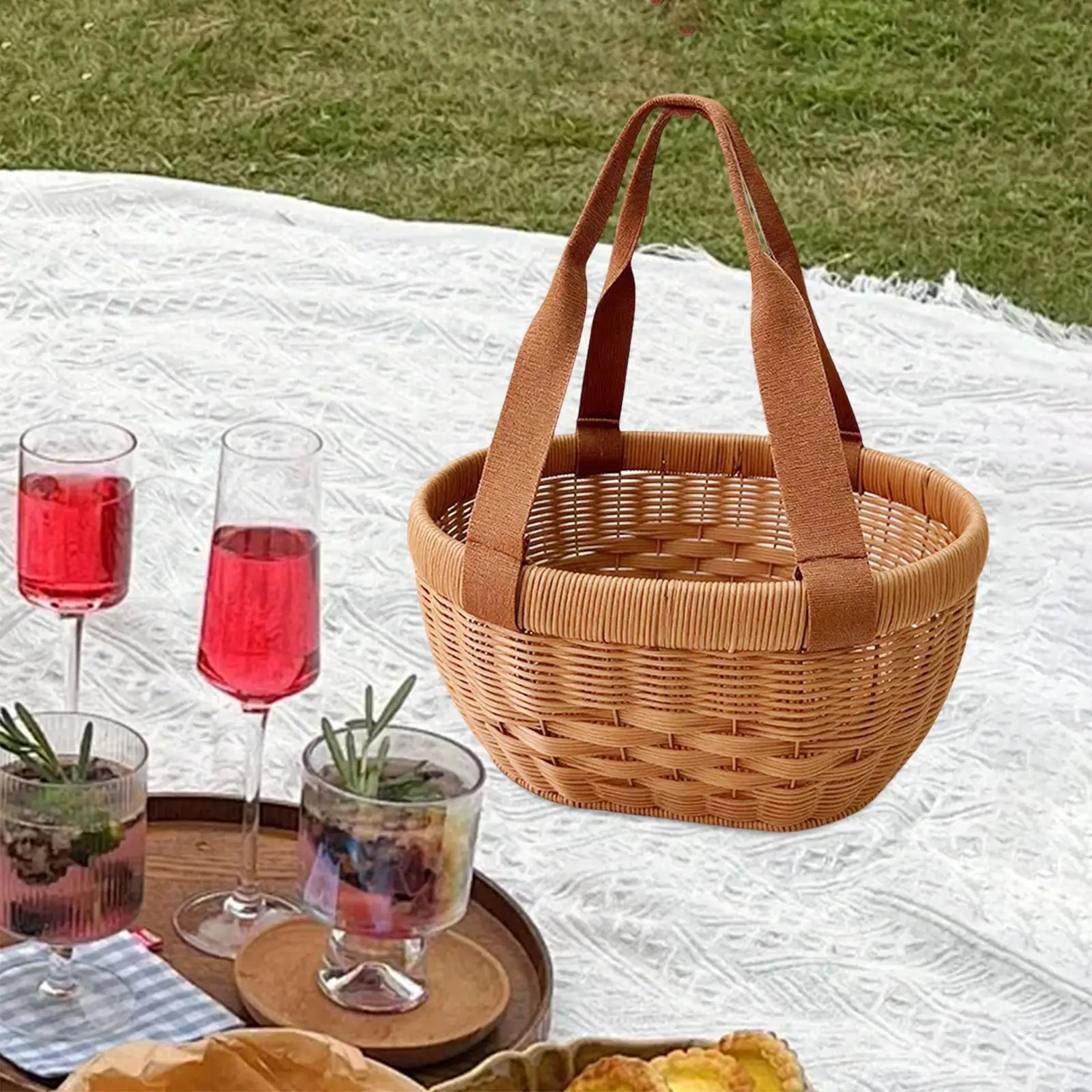 

Многоразовая плетеная корзина из искусственного ротанга для продуктов, одежды и организации дома, пластиковый материал