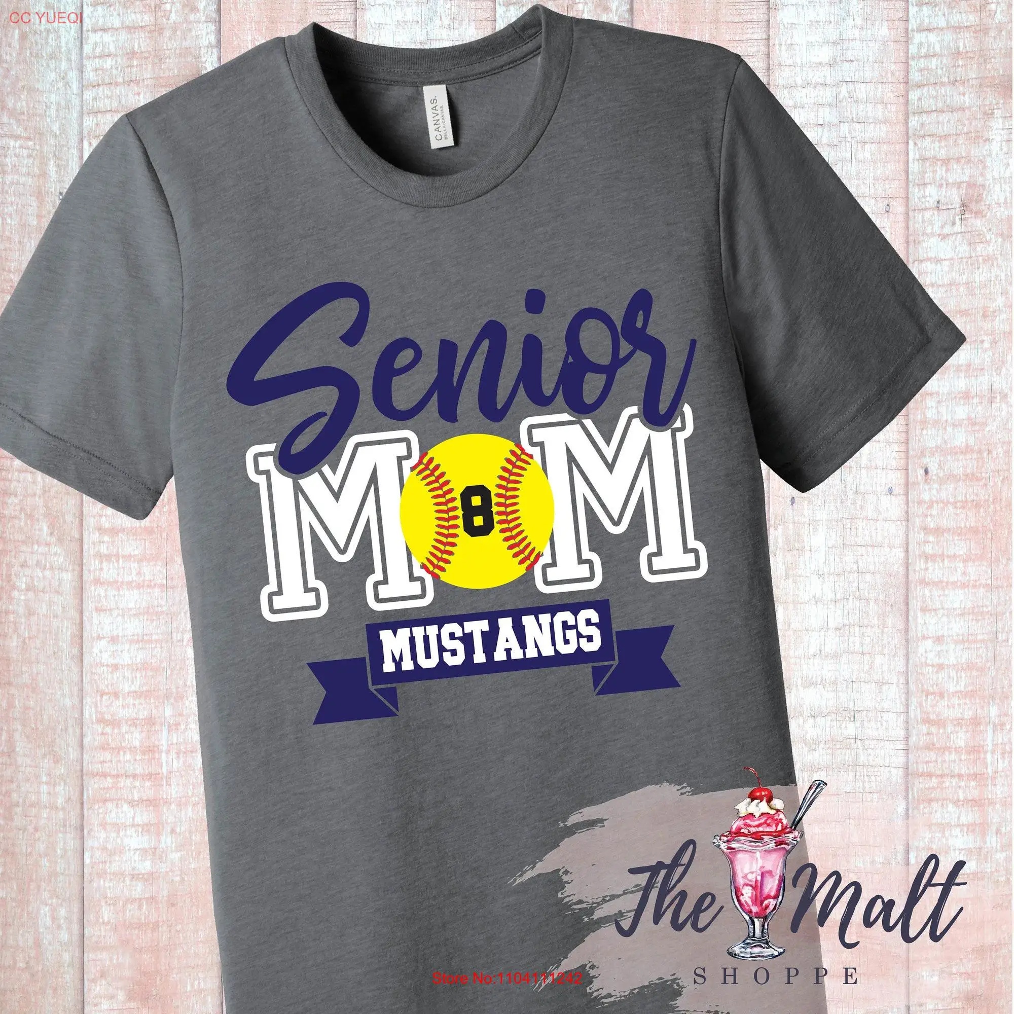 Softball Senior Mom Custom Player Number and Team Name T Shirt long or short sleeves