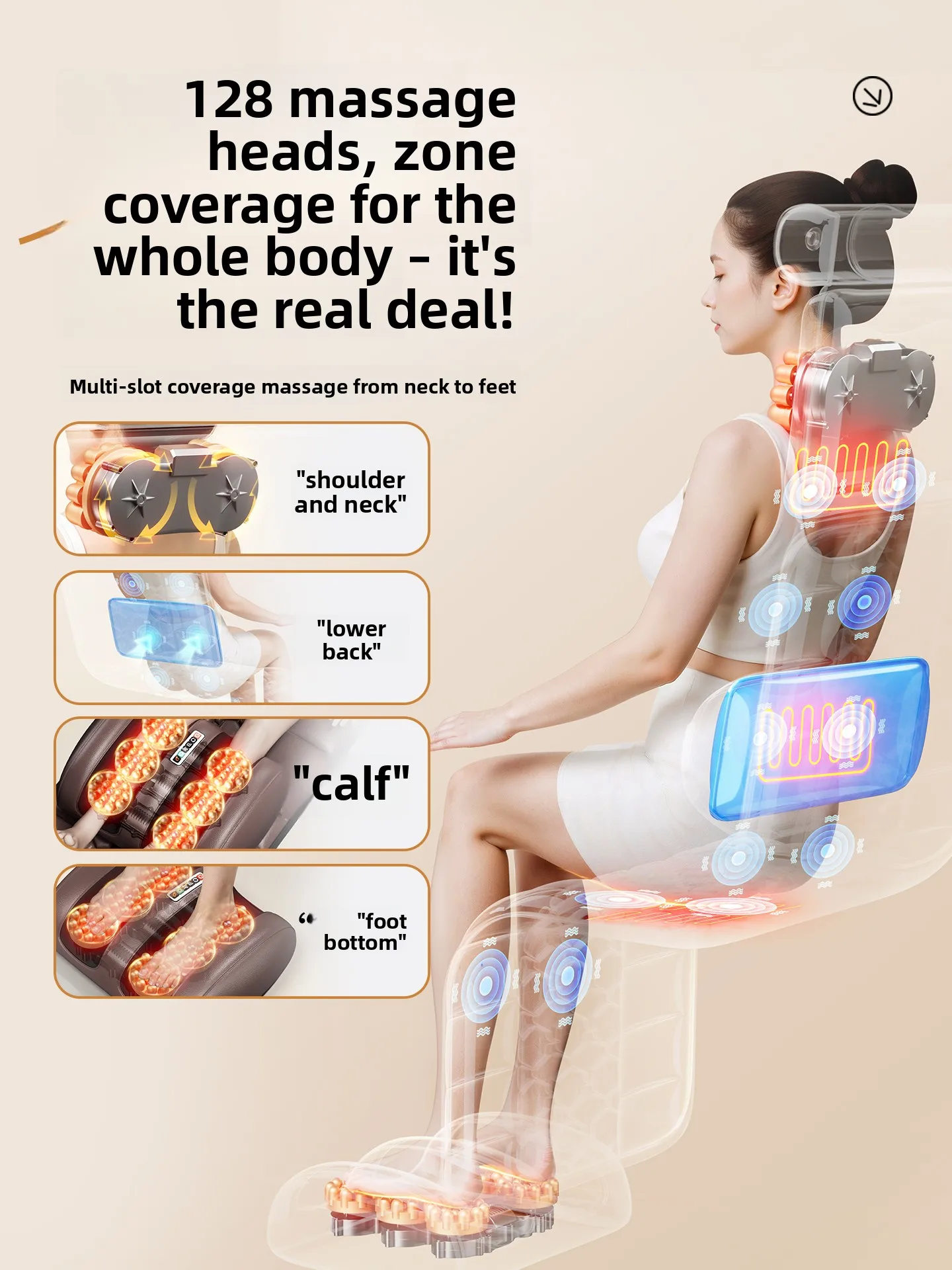 Neck massager, lumbar and back massager, full body kneading recliner, electric massage mattress, electric heating pad