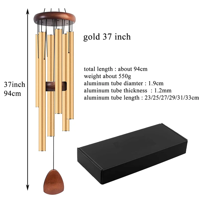 ABPQ-Metal Windchime Aluminum Windbell Wind Chimes 6 Rods Chimes Home Decoration Craft Garden Gold