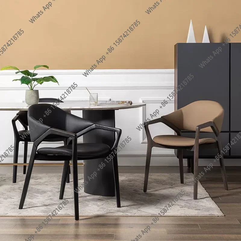 46 Nordic Solid Wood Dining Chair Home Simple Modern Designer Study Back Chair Italian Light Luxury Armrest Lounge Chair