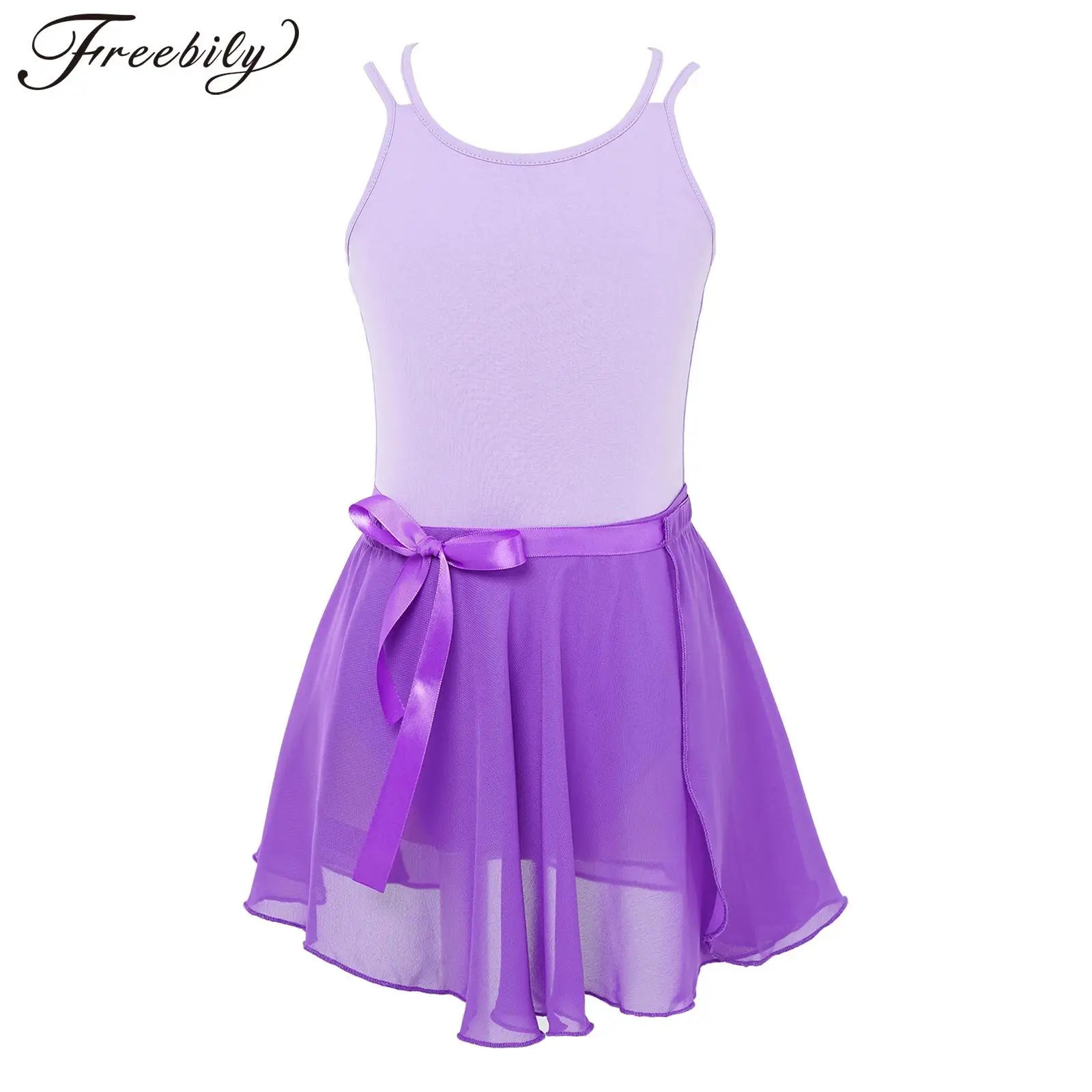 

Kids Girls Ballet Dance Dress Sleeveless Gymnastic Workout Outfits Leotard with Chiffon Mini Wrap Skirt for Stage Performance