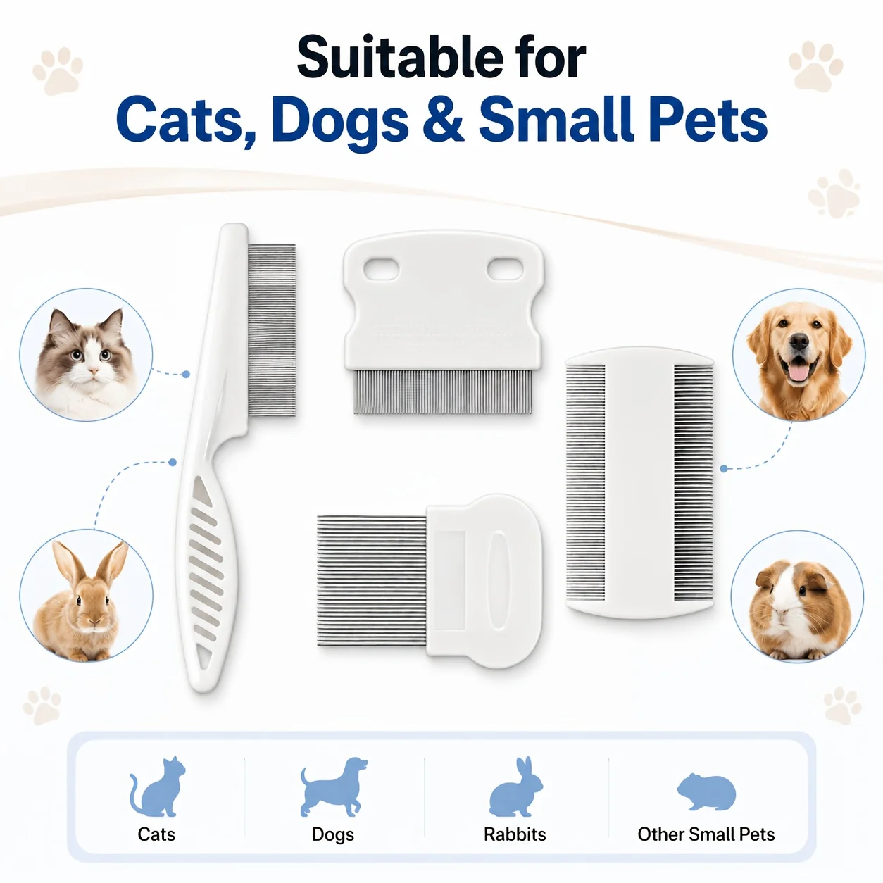 Four piece pet comb set, precision fine tooth comb, suitable for cats and dogs, tools for removing lice, dandruff, and shedding