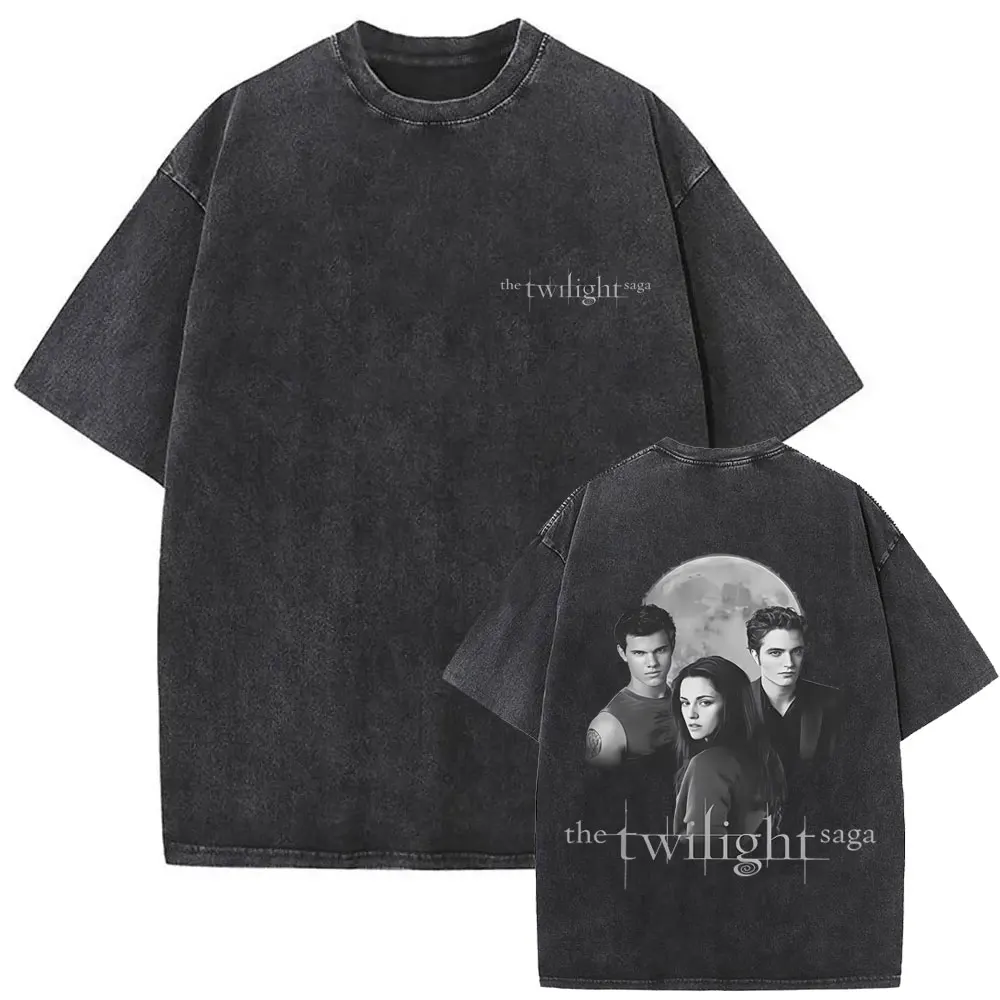 

Washed Vintage Movie Twilight Vampire Robert Pattinson Edward Cullen Bella Jacob Black T-shirt Men Women Retro Oversized T Shirt
