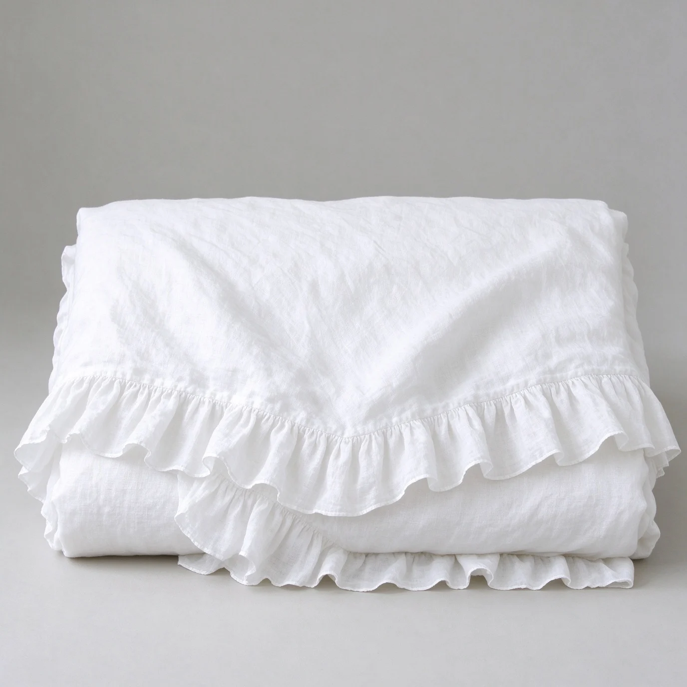 100% Pure Linen Ruffle Duvet Cover, Vintage Washed Flax Linen Frilled Edge Quilt Cover, Single/Double/Queen/King