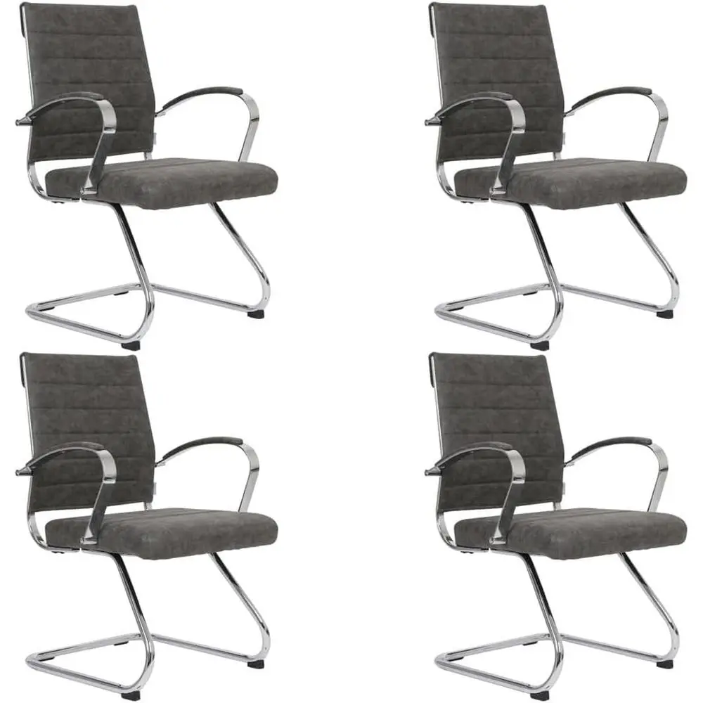 

Ergonomic Upholstered Leather Sled Base Office Waiting Room Chair Set of 4 in Charcoal