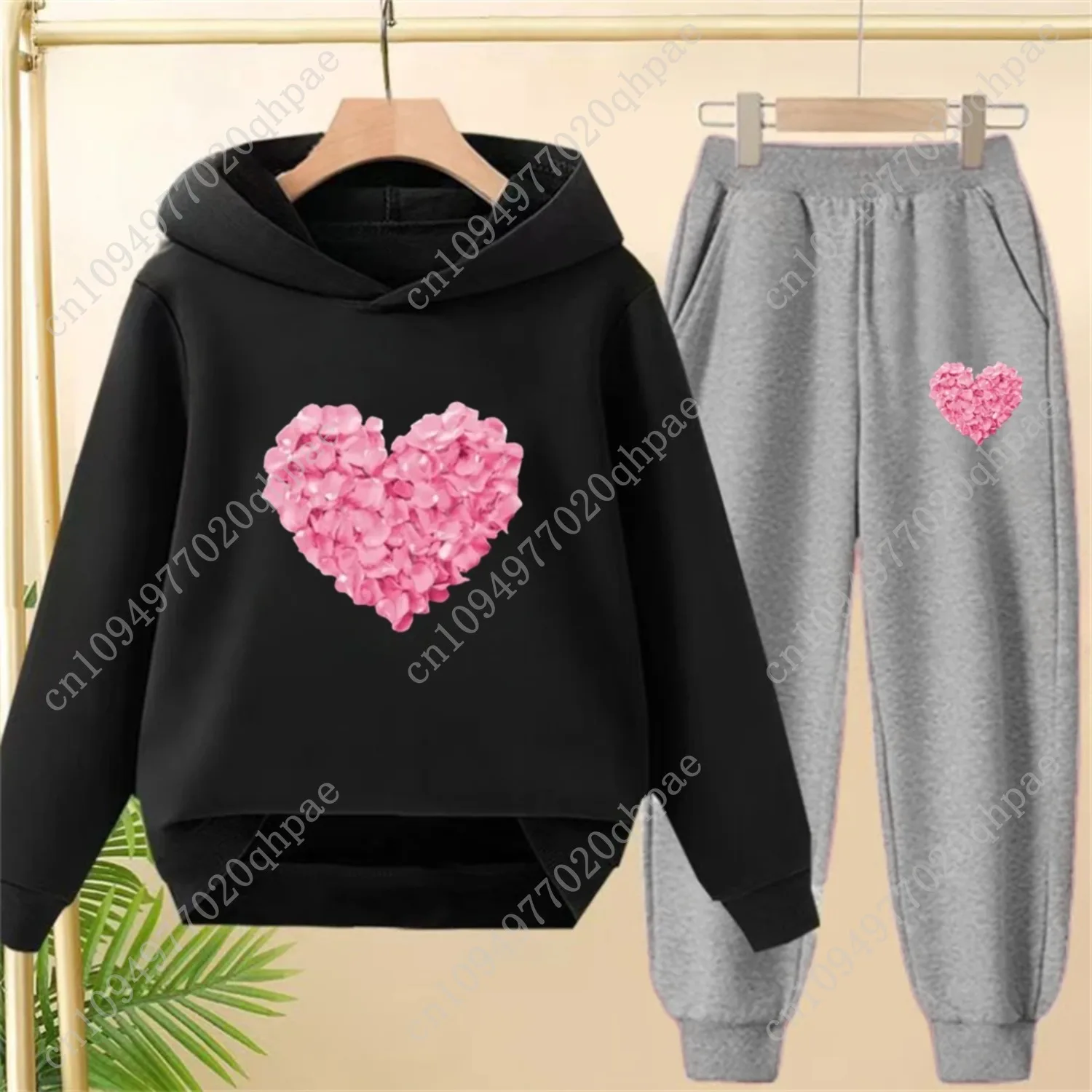 Petali a forma di cuore Top e fondo per bambini Felpe con cappuccio Ragazze Ragazzo di età 3-12 Cappotto Casual Toddle Felpa con cappuccio Abbigliamento autunnale