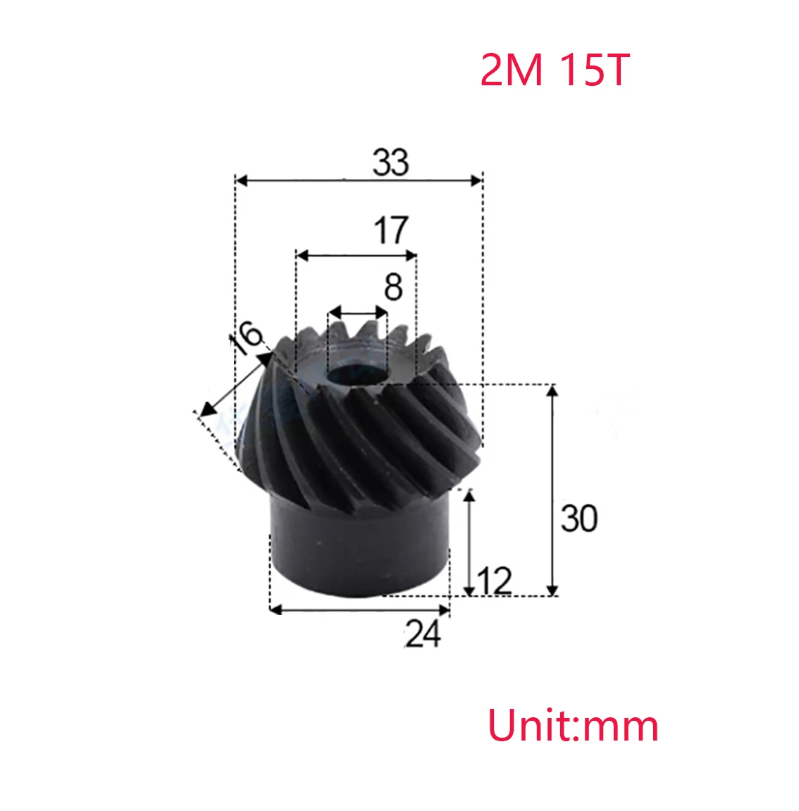Customized 1:3 2Module Small Helical Bevel Gear 15Tooth 90 Degrees 45# Steel Mechanical Transmission Gear Process Hole