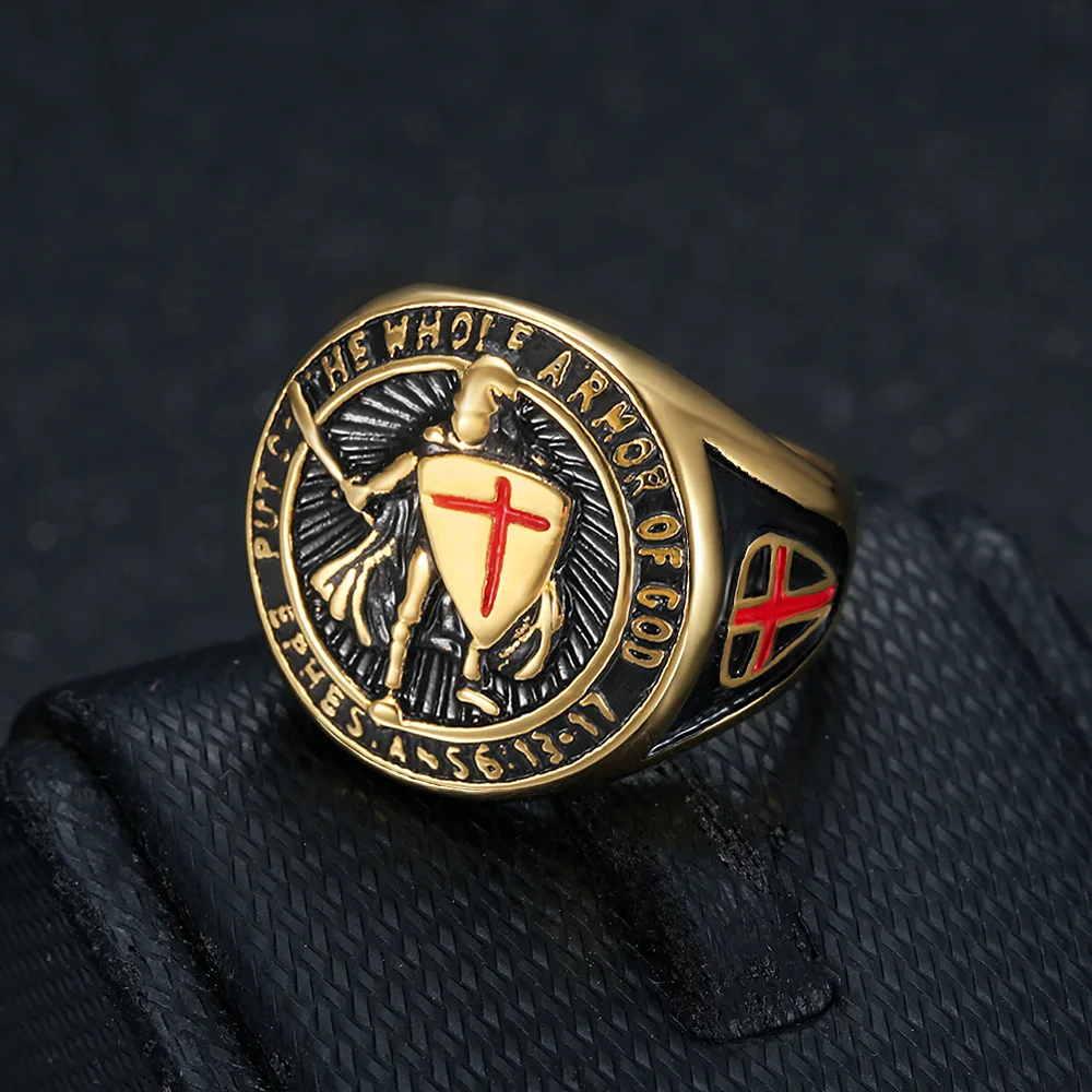 Besiko 2025 New Punk Rock Rings Retro Knight Templar Shield Cross Titanium Steel Ring Niche Personality Wear Hand Jewelry
