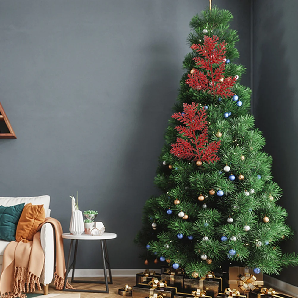 

6Pcs Simulation Pine Branches Xmas Party Decor Glitter Artificial Christmas Leaves DIY Craft Plant Table Centerpiece