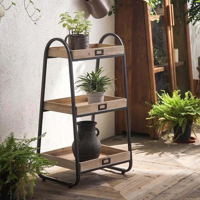 

American rural retro old floor-to-ceiling flower stand, living room balcony multi-layer storage stand, flower shop, coffee shop