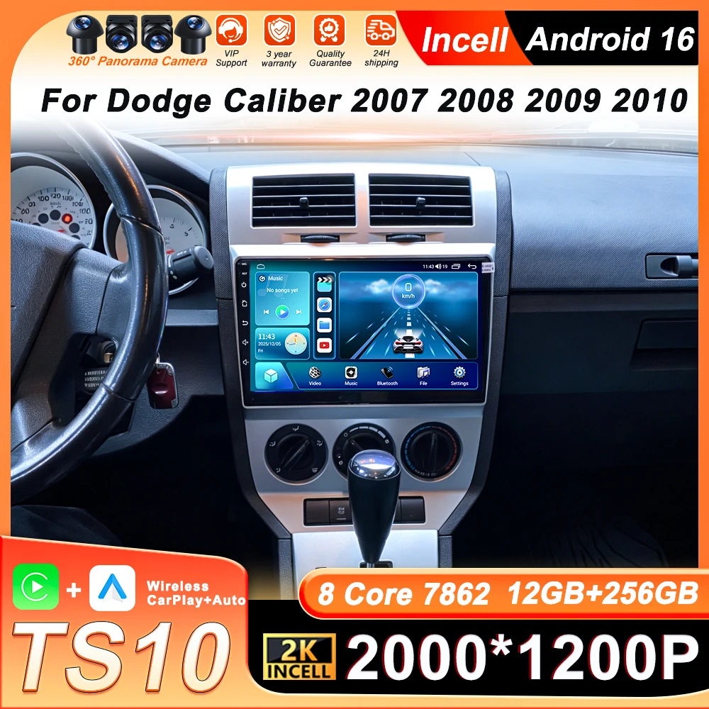 

10-дюймовый экран Android 16 для Dodge Caliber 2007-2010, автомобильная магнитола с CarPlay, GPS-навигацией, 5G Wi-Fi, DSP, Bluetooth
