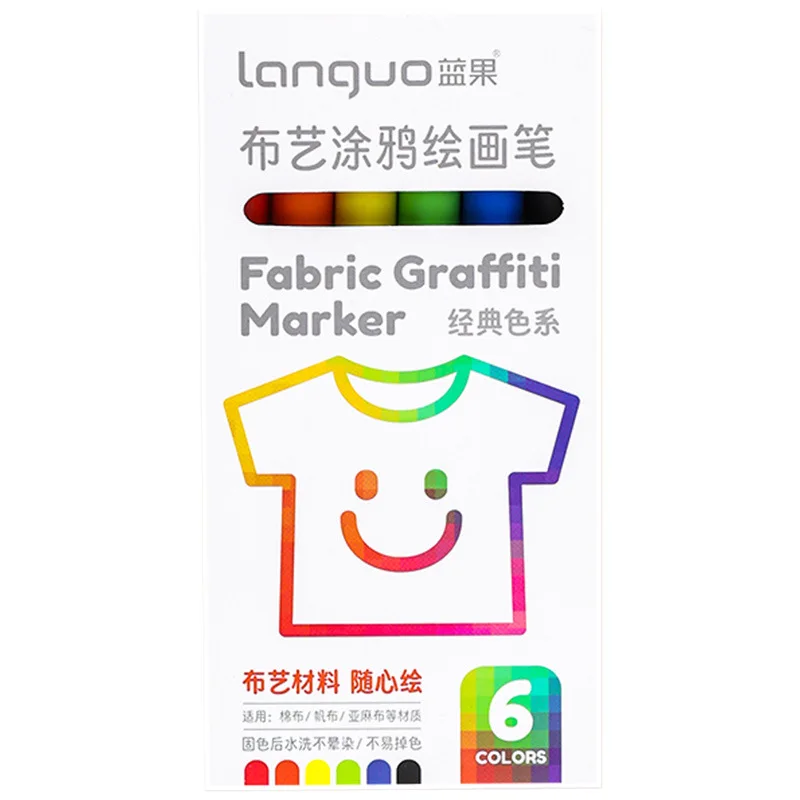 6Colors Creative Fabric Graffiti Markers Colored Painting Pen T-Shirt Shoes Clothes Wood DIY Art Drawing Student School Supplies