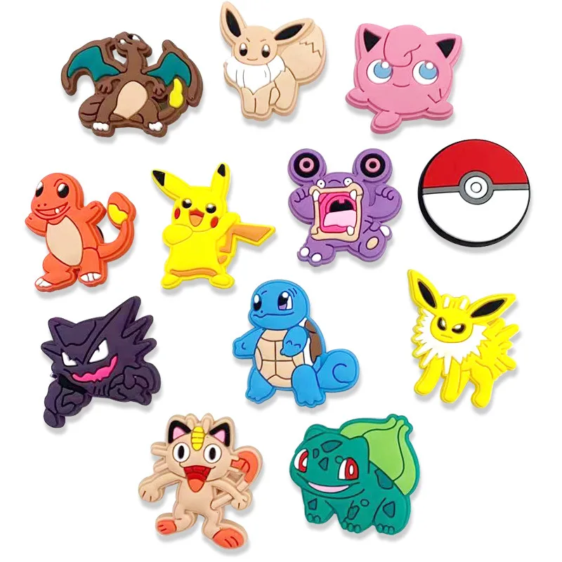 12Pcs Pokemon Shoe Charms Pikachu Shoe Accessories Kawaii Decration Crocs Sandals Kids Gifts