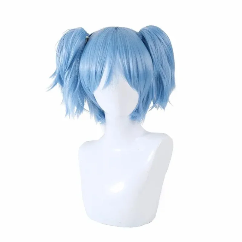 Sally Face-Peluca de cabello sintético, accesorio de Cosplay, corta, azul, resistente al calor, coletas