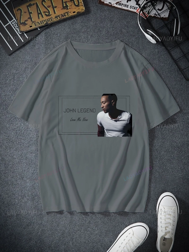 John Legend Classic Poster Printed Shirt, Everyday Casual Street Top, Spring/summer Fashion Cotton Men's 0 Neck T-shirt