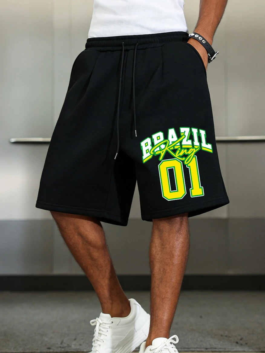 Brazil Football King 01 Prints Pants Mens Sporty Pocket Knee Length Shorts Basics High Waisted Shorts Summer Oversized Clothes