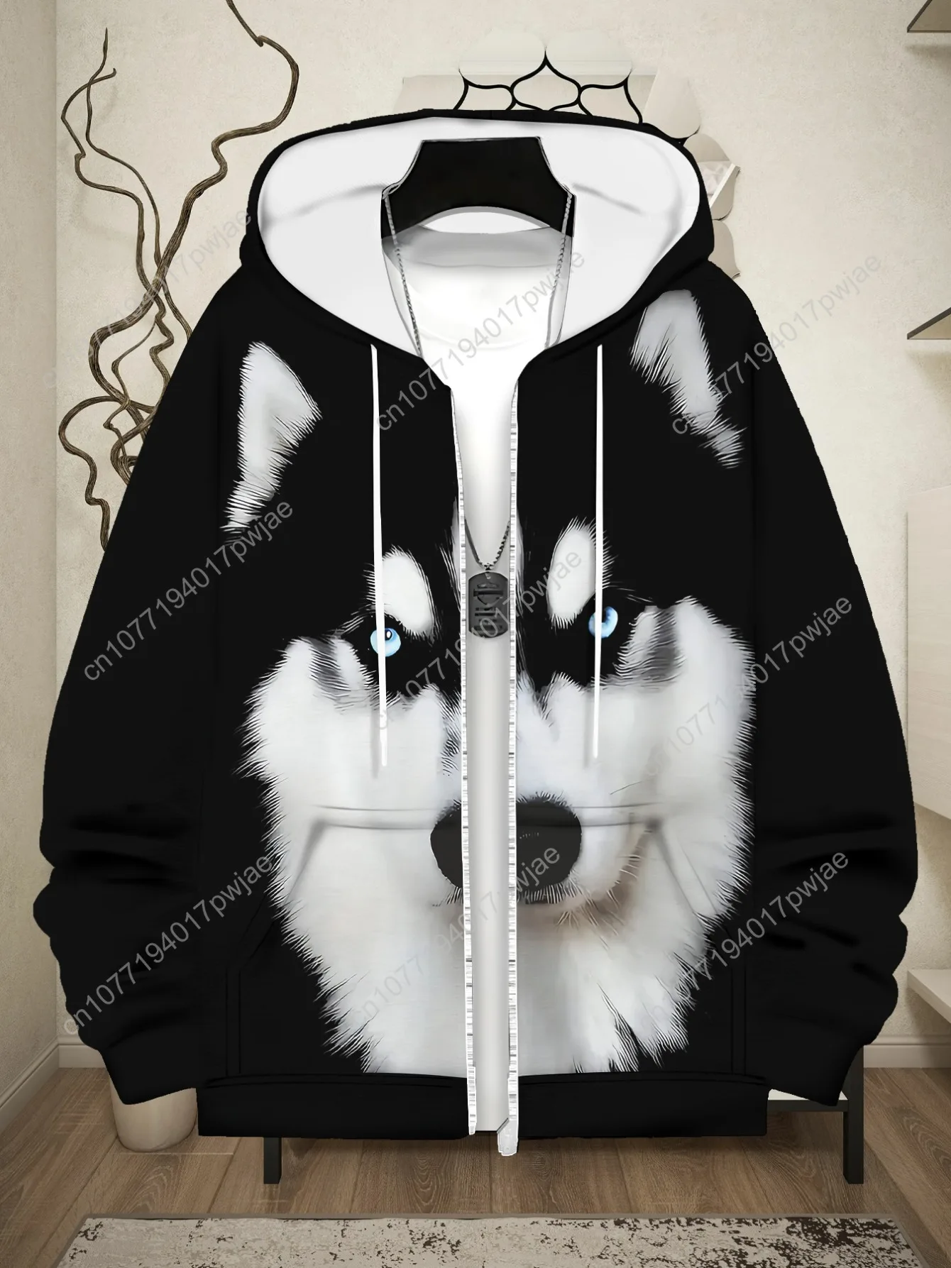Sudadera con capucha con estampado de Husky 3D para hombre: acogedora sudadera de poliéster con mangas largas, diseño liviano y duradero para uso informal, al aire libre