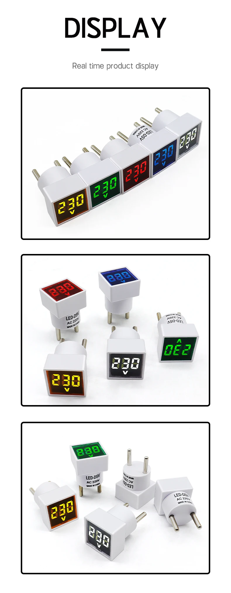 Quadratisches Voltmeter, digitaler Spannungsprüfer, Monitor, AC 50 V–500 V, EU-Stecker, LED-Anzeige, Voltmeter-Kontrollleuchte – Detail 4