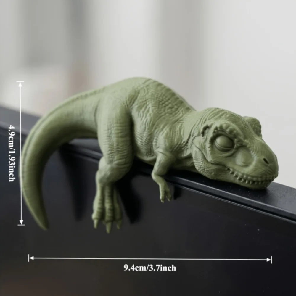 Sleeping T-Rex Monitor Topper Figurines 3D Printed Mini Lazy Dinosaur Ornaments for Desk/Monitor/Shelf Cute Jurassic Dino Decor view 3