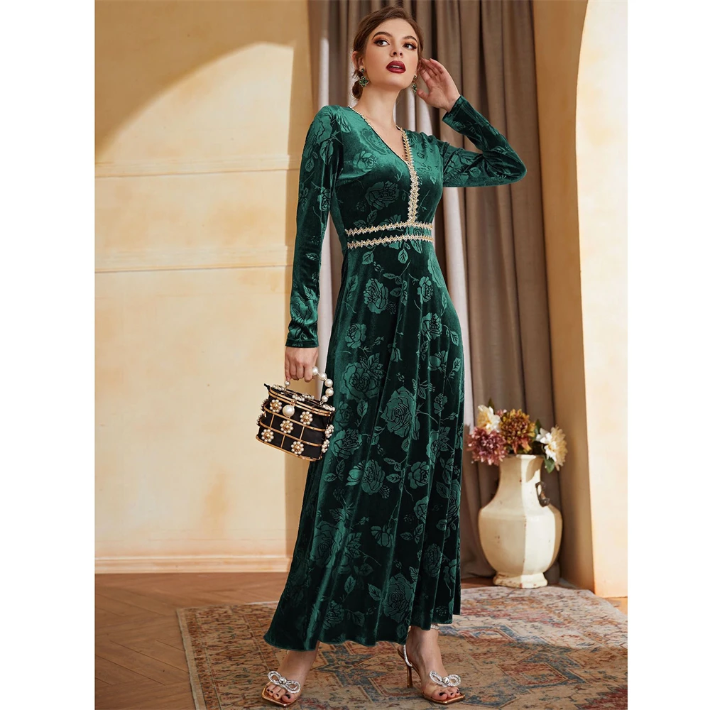 Muslim Women Velvet Maxi Dress Eid Ramadan Dubai Abaya Turkey Kaftan Islam Clothing Arab Robe Morocco Caftan Robe Gown Jalabiya