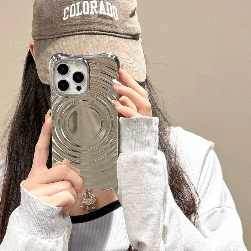 

Magnetic Ripple pattern phone case for iPhone15 14 Electroplated iPhone15 14 13 12 11 Pro max solid color pc phone case