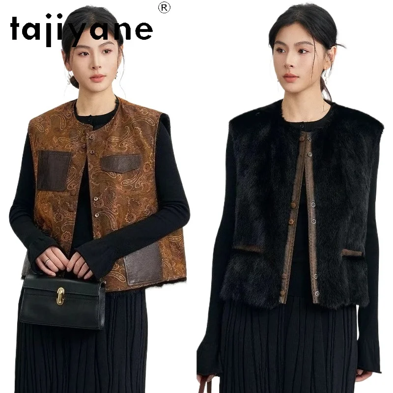 เสื้อขนสัตว์มิงค์แท้ TAJIYANE สำหรับผู้หญิง แบบสั้น ใส่ได้สองด้าน ไม่มีแขน แฟชั่นเสื้อโค้ทขนสัตว์แท้ ฤดูหนาว 2025 เสื้อผ้าผู้หญิง шуба