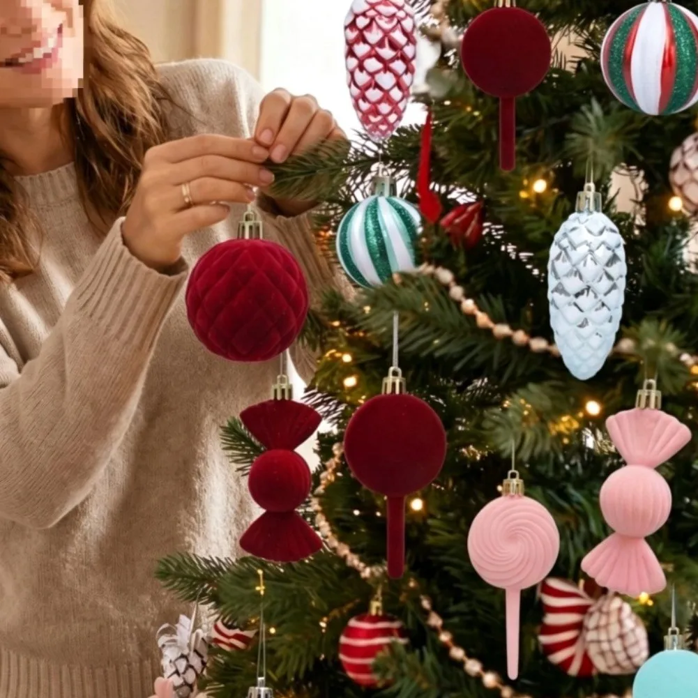 30pcs Flocking Christmas Tree Balls Assorted Colors Velvet= Finish Ornaments For Holiday Party= Decor Easy Hang Baubles With=Box