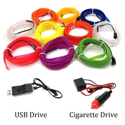 1M/2M/3M/5M Car Interior Lighting LED Strip Auto Decoration Wire Rope Tube Line Flexible Neon Lights with USB Drive Atmosphere