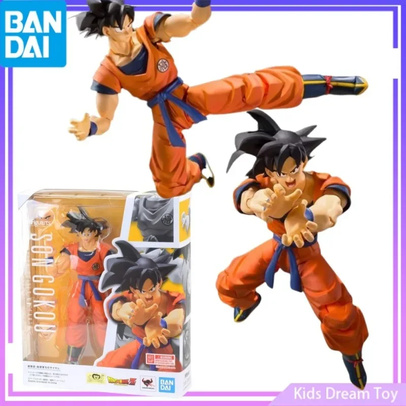 Bandai-Figurines d'anime Dragon Ball Z, S.H.Figuarts, Son Gokou A Saiyan Wersur la terre, modèle de jouets, en stock, original