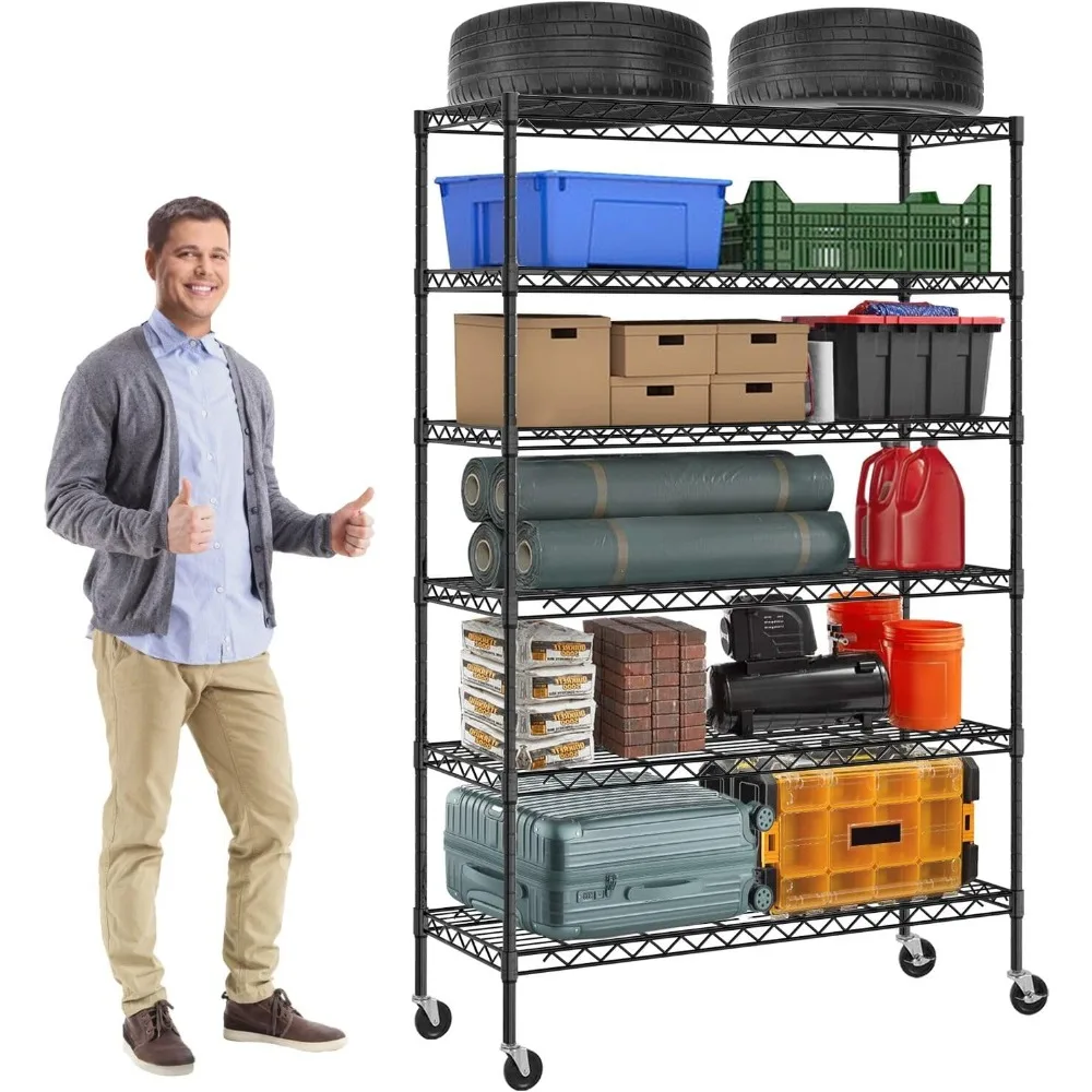 

6-уровневые полки для хранения | Гаражные стеллажи емкостью 2100 фунтов | 48×18×82 Сверхмощный металлический стеллаж | Регулируемая проволочная полка на