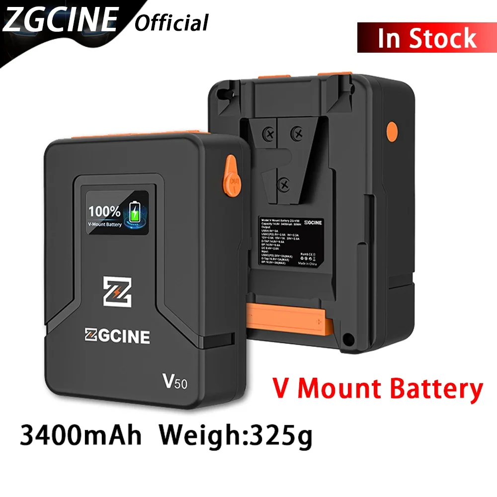 

ZGCINE ZG-V50 Новый аккумулятор с V-образным креплением, 3400 мАч, 14,8 В, 40 Втч, V-образный замок, литий-ионный аккумулятор PD, быстрая зарядка для камеры DSLR