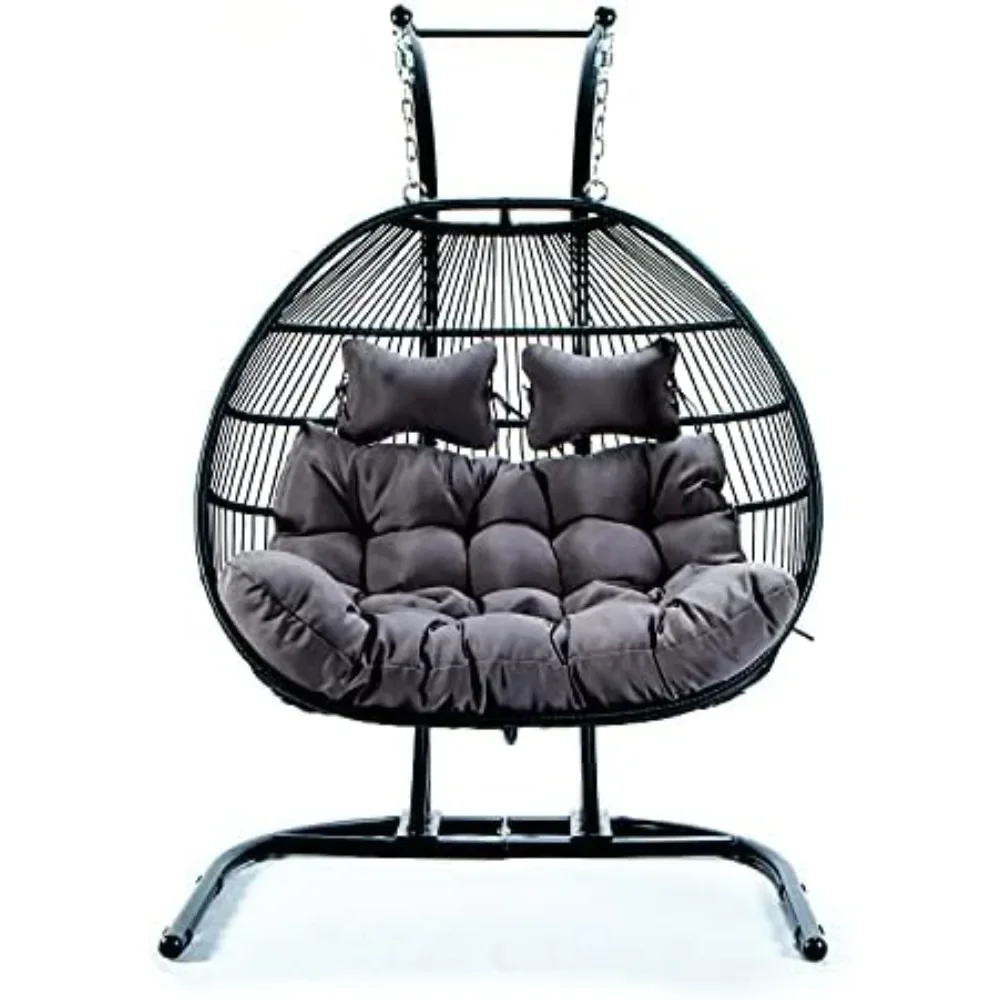 

Double Hanging Egg Chair Swing - 2 Person Heavy Duty Hanging Wicker Rattan Swing Chair with Foldable Basket, Bird Nest Chair