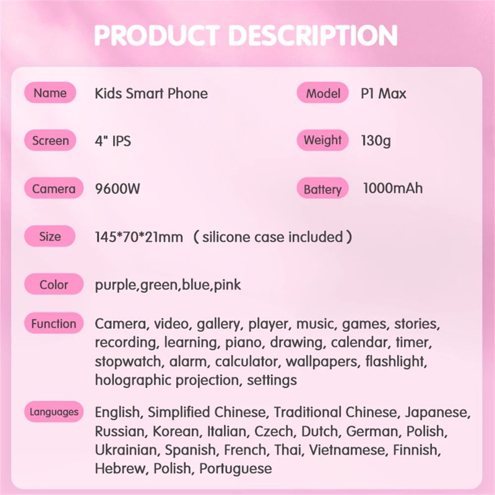 Large Screen 4.0'' Kids Smart Phone Toys Cartoon Baby Mobile MP3 Player Digital Camera for Girls Boys Birthday Christmas Gifts