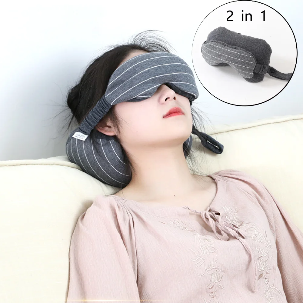 2in1 Eye Mask Pillow Nordic Style Solid Stripe Slow Rebound Leisure Travel Decorations Portable Nap Pillow for Relieving Fatigue