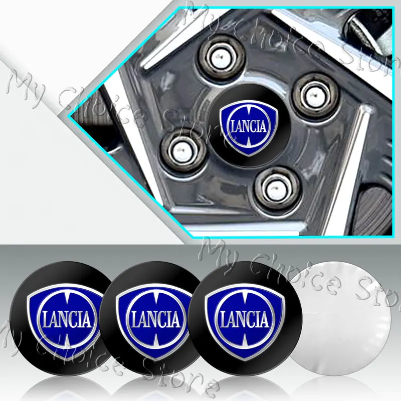 Car Styling Aluminum 4Pcs 56mm Car Wheel Center Hub Caps Dust-proof Stickers For Lancia Logo Kappa Delta 3 Ypsilon Musa Voyager