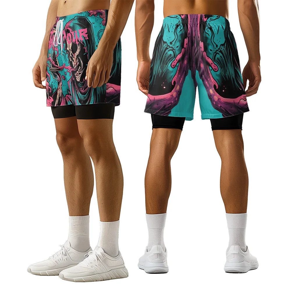 

2024 New original design Summer Skeleton Man Graffiti 3D Advanced print casual trend sports High Street Ice skating camo shorts