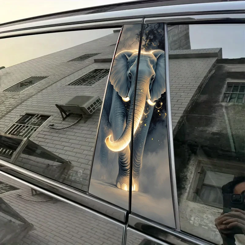

2 шт., наклейки на автомобильную стойку Слон, автомобиль, отражение Защитная пленка, подходит для всех моделей автомобилей