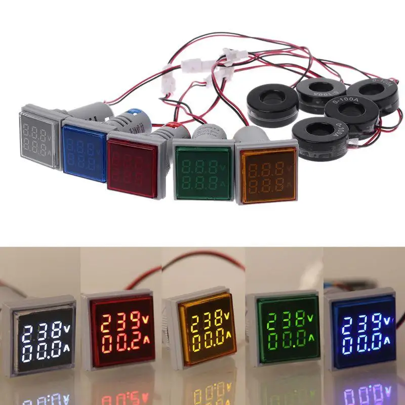 2025 New 60-500V 0-100A Square LED Digital Dual Display Voltmeter Ammeter Gauge Current Meter 22mm Professional Meter