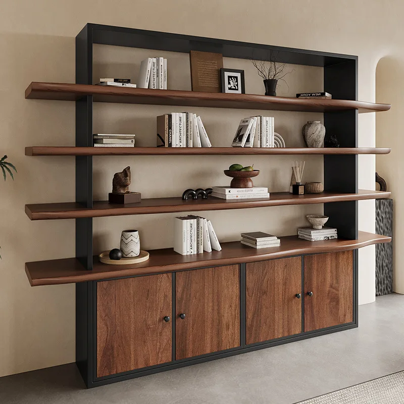 Solid wood bookshelf bookcase industrial style retro wrought iron shelf floor
