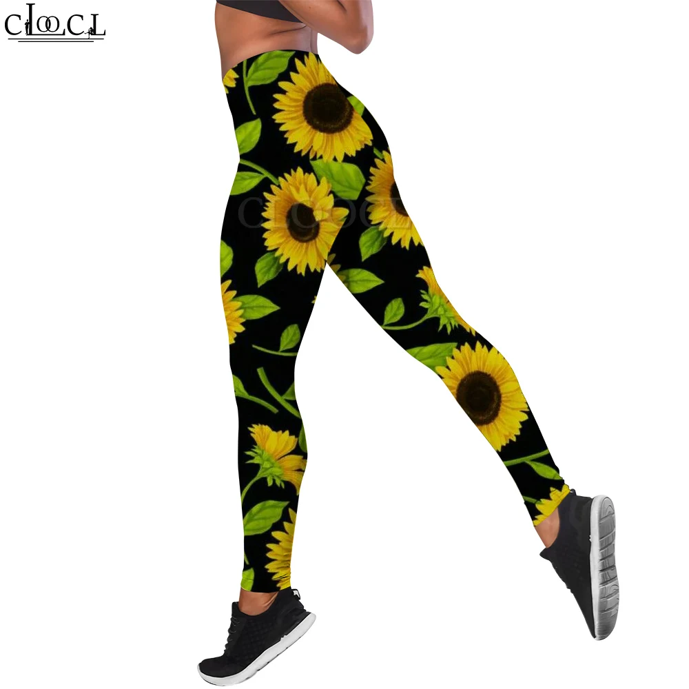 CLOOCL Zonnebloem Dames Legging Mode Casual Sportkleding Gedrukte Hoge Taille Legging Gym Workout Yoga Broek Naadloze Legging