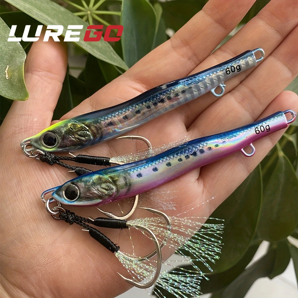 1 Stück 60/80g Metallguss-Jigbait mit doppelten Assist-Haken, 2,12/2,82oz bionischer 3D-gedruckter Löffel-Hardbait für Salzwasser