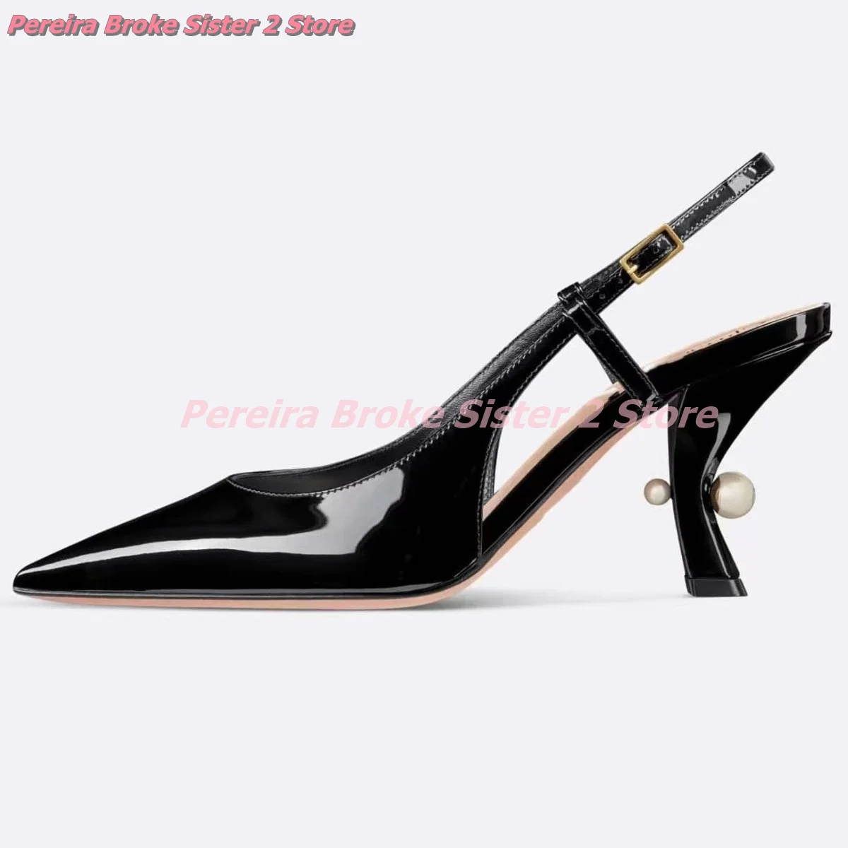 

2024 New Pointed Toe Shallow Slingback Strange Style Pearl Decoration Buckle Sandals Dress Grace Ladies Shoes Elegant Women Cosy