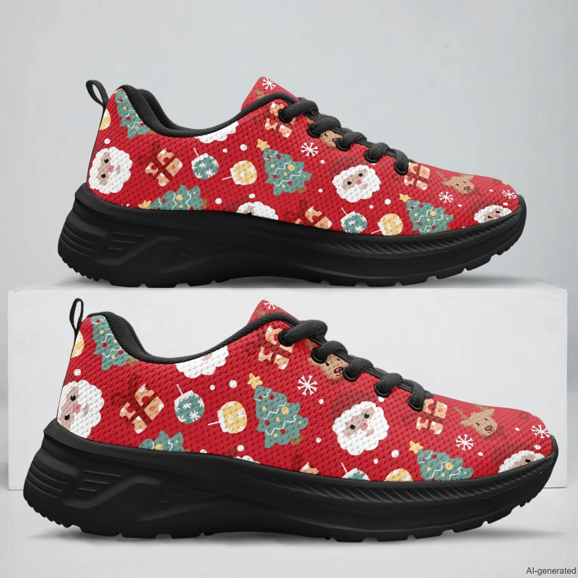 XIXIRIMIDO Running Shoes for Men Breathable Mesh Casual Walking Shoes for Women Santa Claus Print Workout Gym Sneakers 35-48