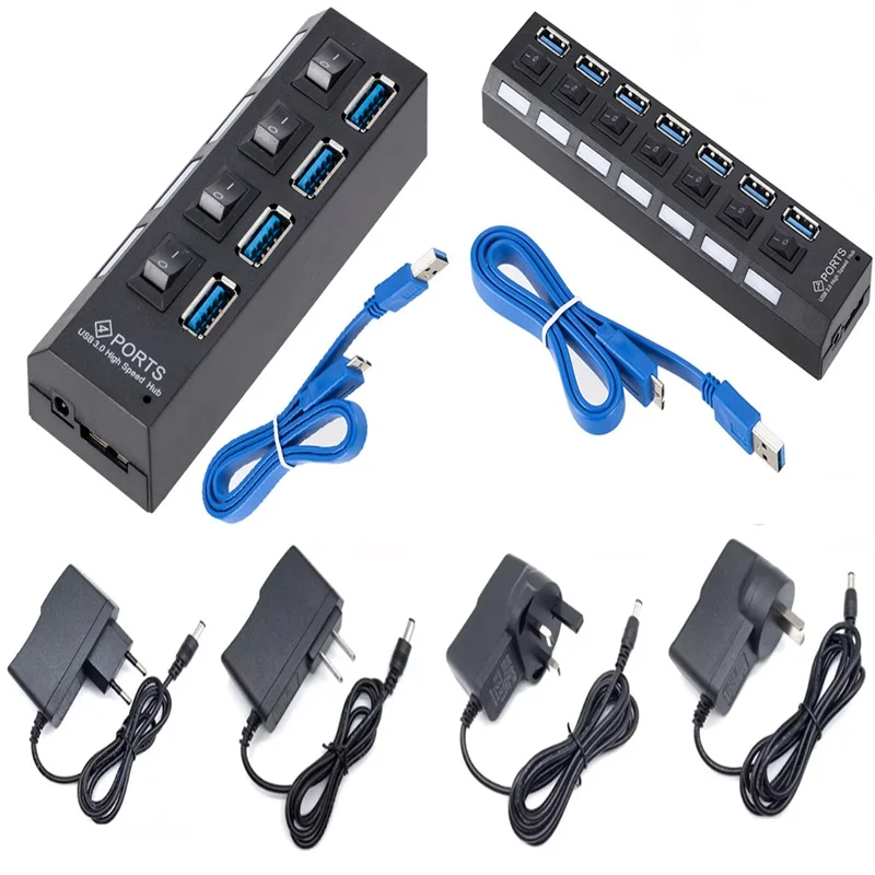 

USB 3.0 Power Adapter 4 7 Port USB 3.0 HUB Adapter 5Gbps Expander Multi USB Splitter USB Hub Docking Station Hub With Switch