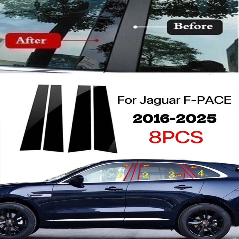 

For JAGUAR XFL XEL F-pace 2016-2025 Stainles Steel Chrome Glossy Car Door Window Center Column Pillar Post Cover Trim Accessorie
