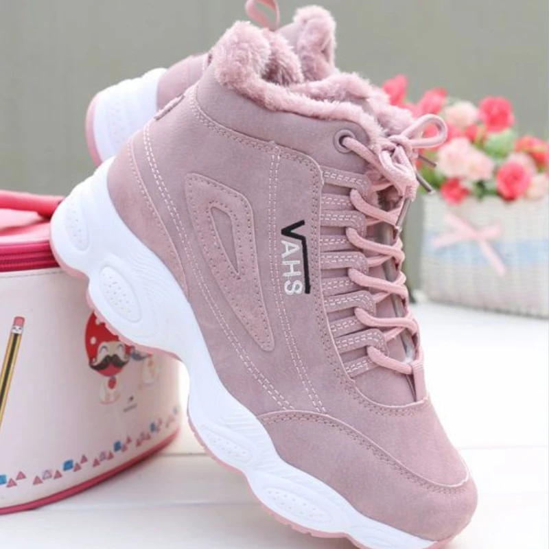 Pink Boots Women Winter Plus Velvet Cotton Shoes High Top Snow Boots Warm Thick Bottom Casual Wedges Sneakers Botas De Invierno