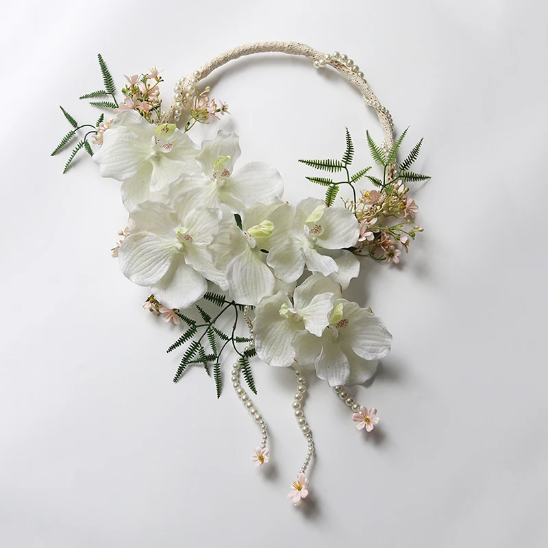 

Портативный венок, ручной букет, свадебный сертификат с жемчугом и орхидеей Ванды, свадебная фотография, имитация дома, цветочное искусство